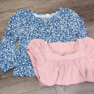 Copper Key Blue Floral and Osh Kosh Pink Boho Kids Blouses Set Of 2